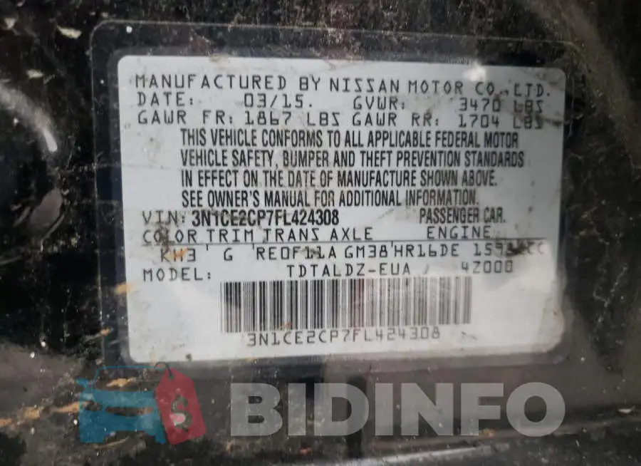 3N1CE2CP7FL424308 Photo# 13