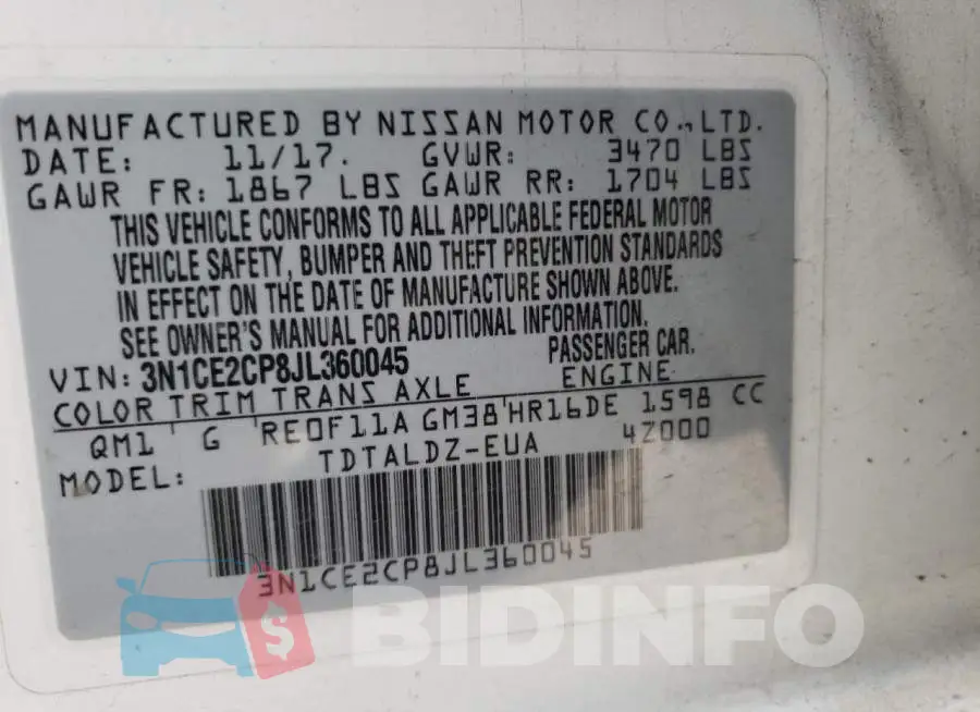 3N1CE2CP8JL360045 Photo# 13