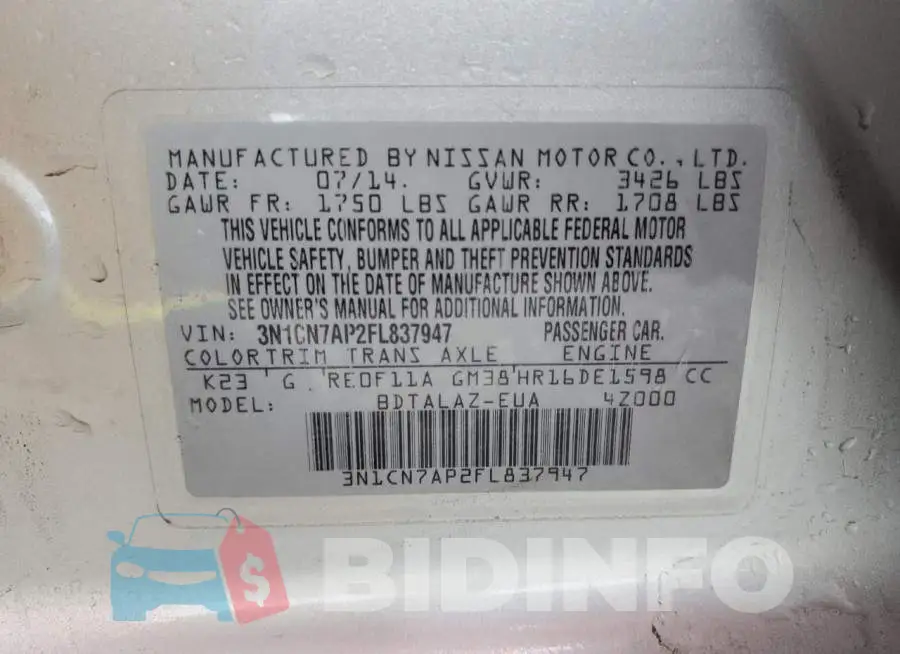 3N1CN7AP2FL837947 Photo# 13