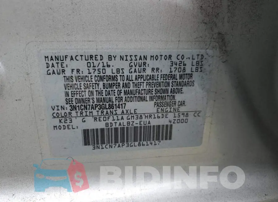 3N1CN7AP3GL861417 Photo# 13