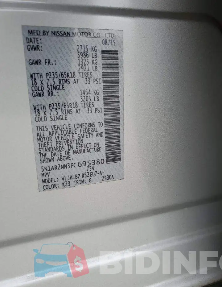 5N1AR2MN3FC695380 Photo# 10