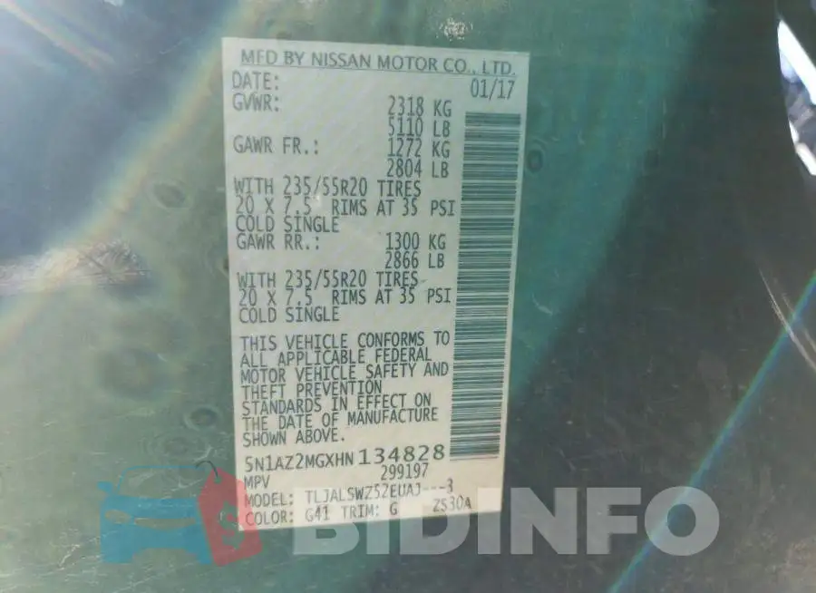 5N1AZ2MGXHN134828 Photo# 10