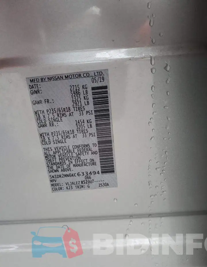 5N1DR2MN6KC633494 Photo# 13
