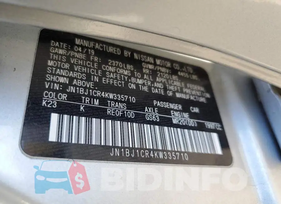 JN1BJ1CR4KW335710 Photo# 12