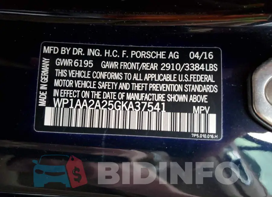 WP1AA2A25GKA37541 Photo# 14