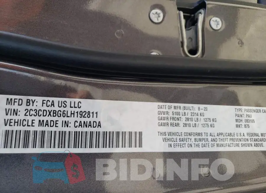 2C3CDXBG6LH192811 Photo# 10