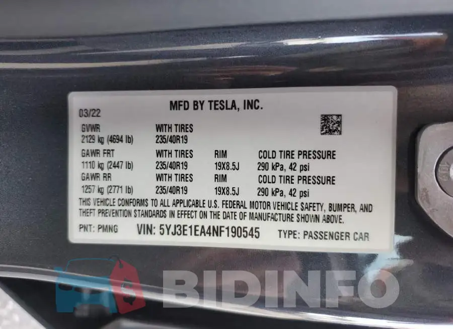 5YJ3E1EA4NF190545 Photo# 12