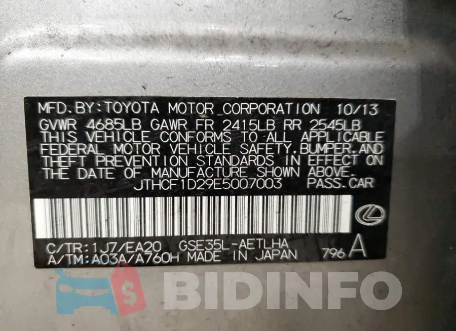 JTHCF1D29E5007003 Photo# 12