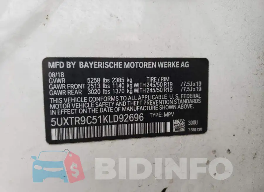 5UXTR9C51KLD92696 Photo# 10