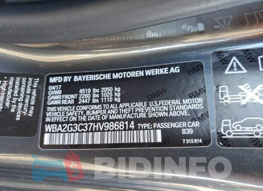 WBA2G3C37HV986814 Photo# 10