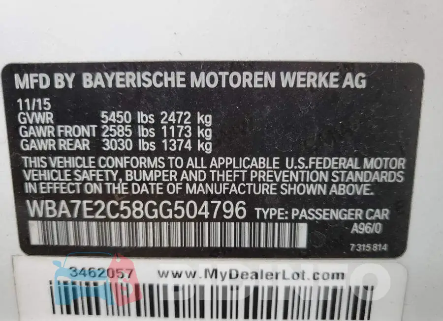 WBA7E2C58GG504796 Photo# 12