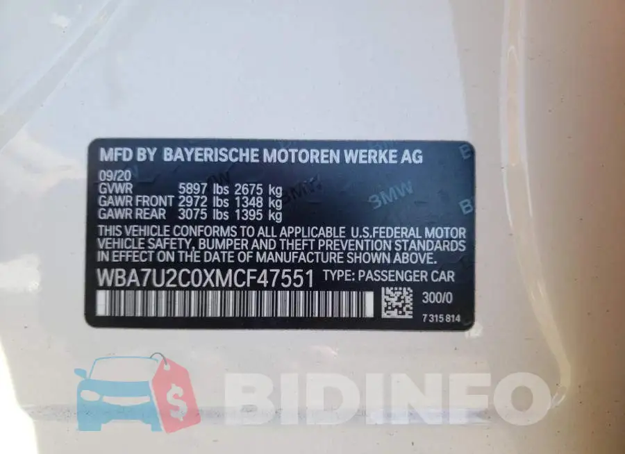WBA7U2C0XMCF47551 Photo# 13