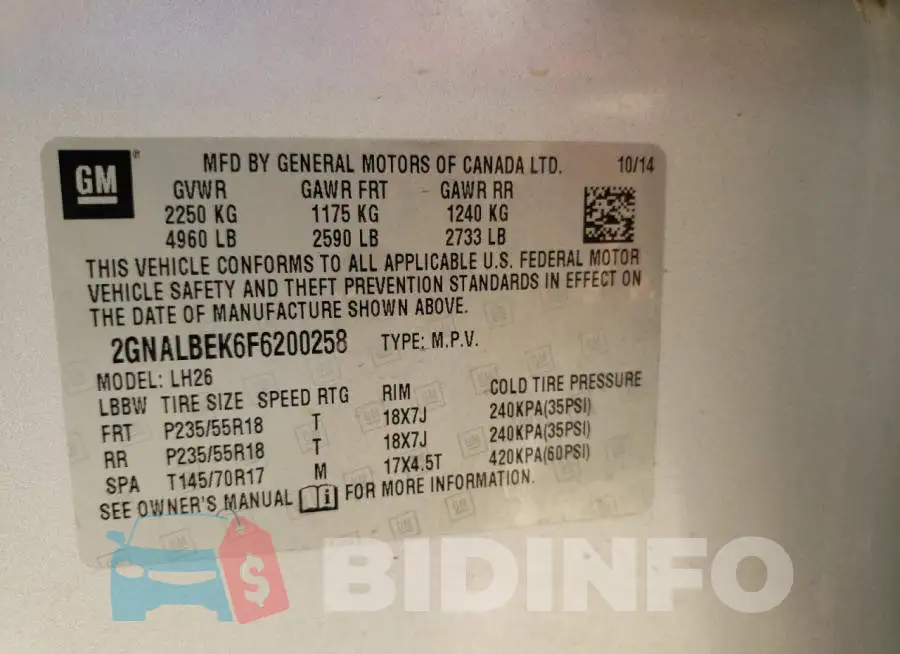 2GNALBEK6F6200258 Photo# 13