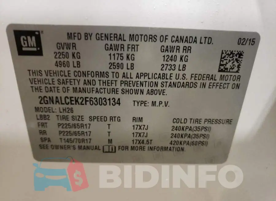 2GNALCEK2F6303134 Photo# 13