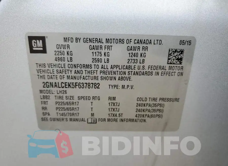 2GNALCEK5F6378782 Photo# 13