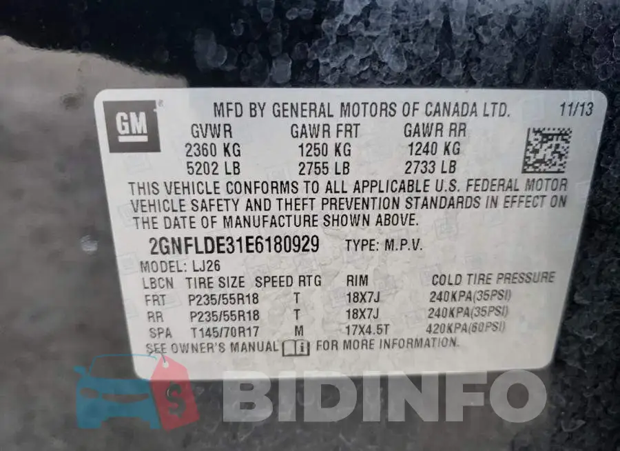 2GNFLDE31E6180929 Photo# 14