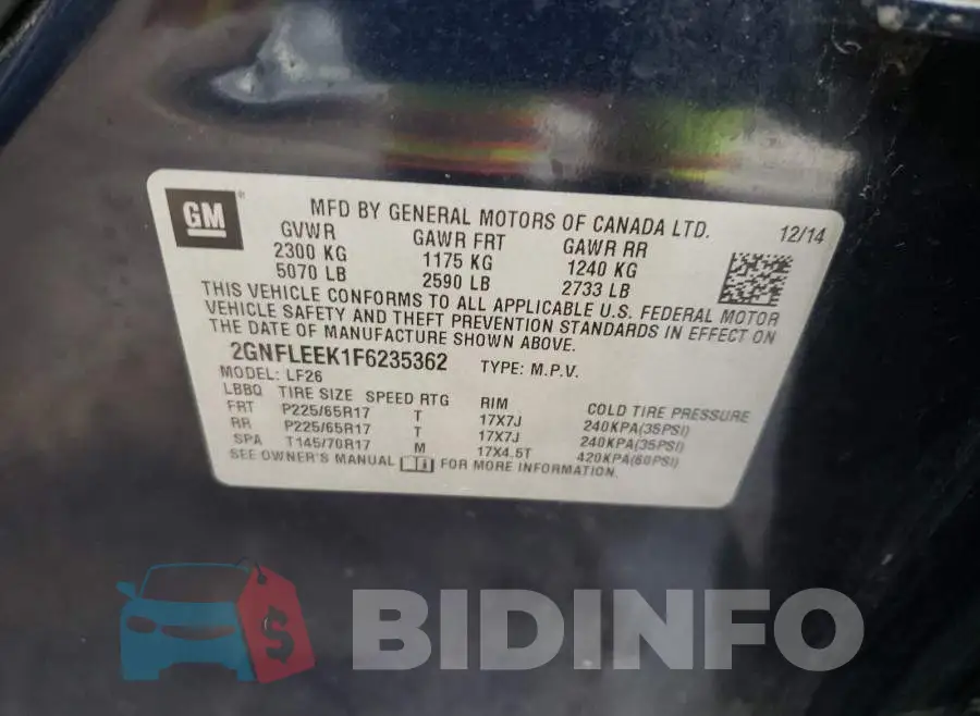 2GNFLEEK1F6235362 Photo# 10