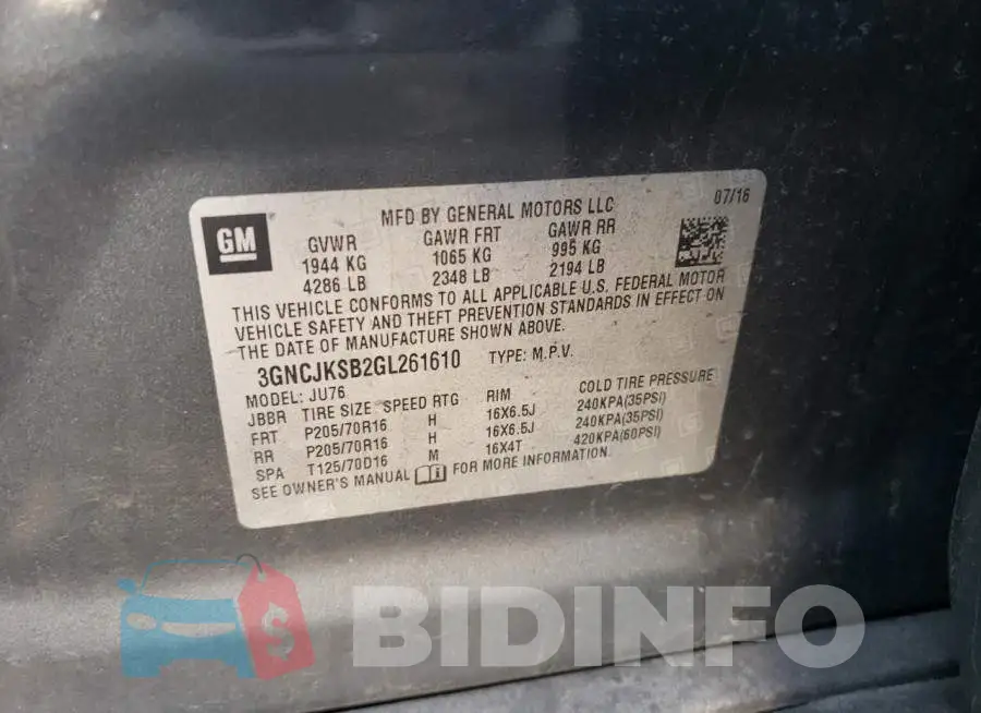 3GNCJKSB2GL261610 Photo# 10