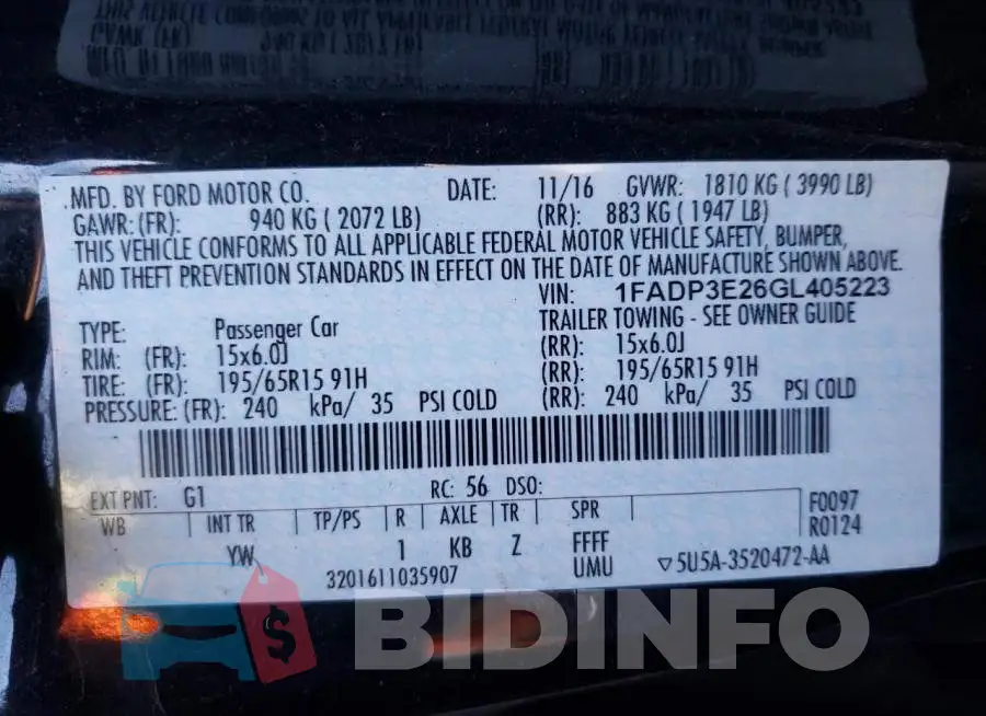 1FADP3E26GL405223 Photo# 12