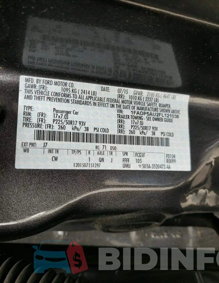 1FADP5AU2FL121038 Photo# 13