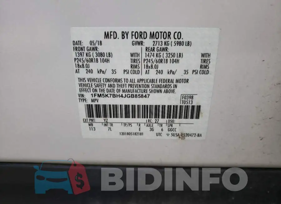 1FM5K7BH4JGB85847 Photo# 10