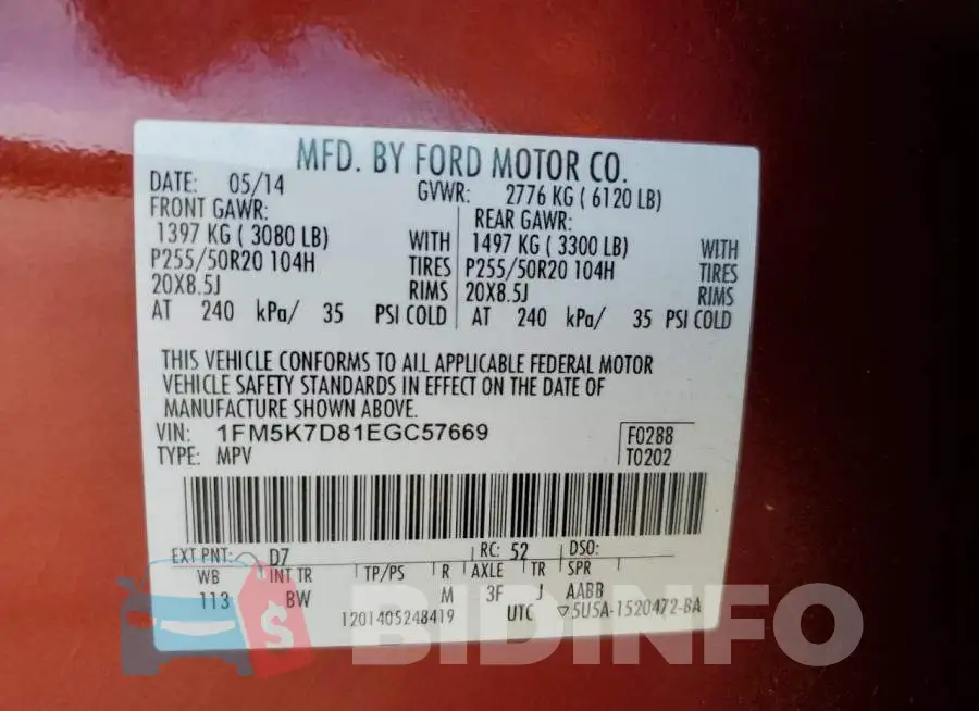 1FM5K7D81EGC57669 Photo# 10