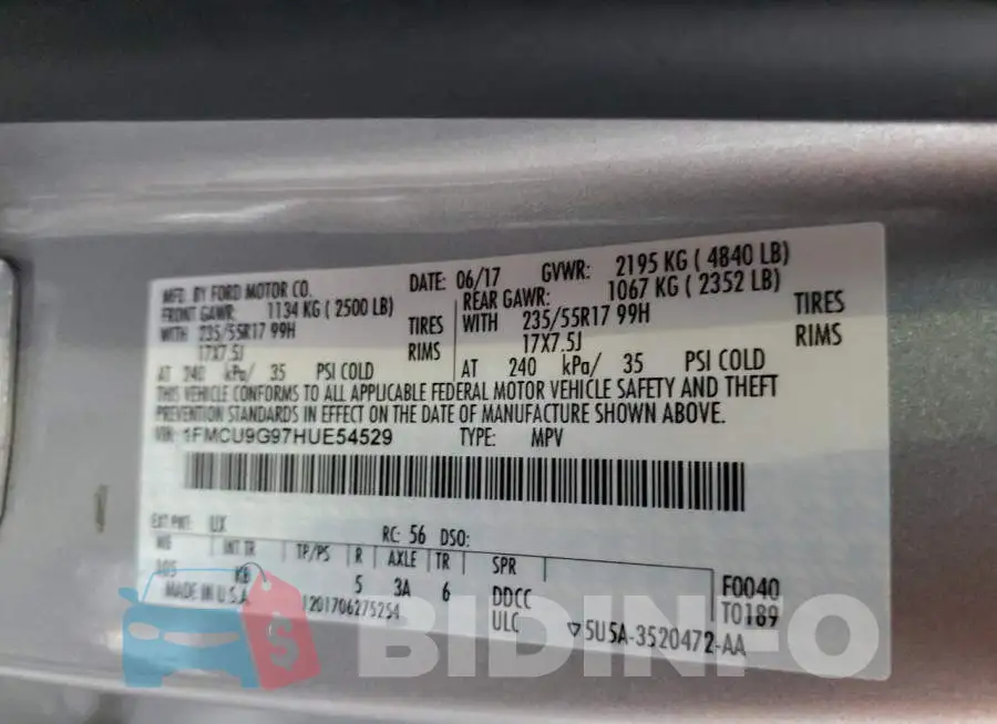 1FMCU9G97HUE54529 Photo# 10