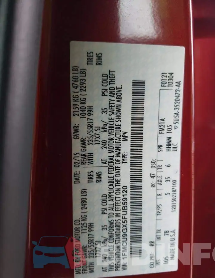 1FMCU9GX5FUB59120 Photo# 10