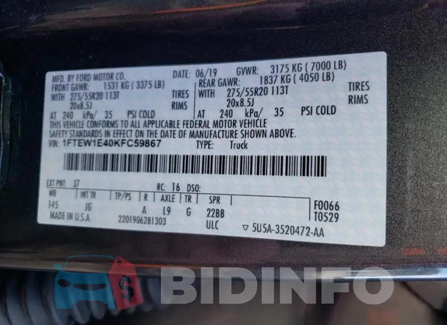 1FTEW1E40KFC59867 Photo# 13