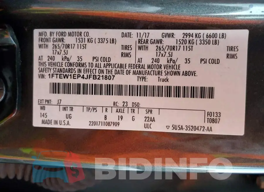 1FTEW1EP4JFB21807 Photo# 12