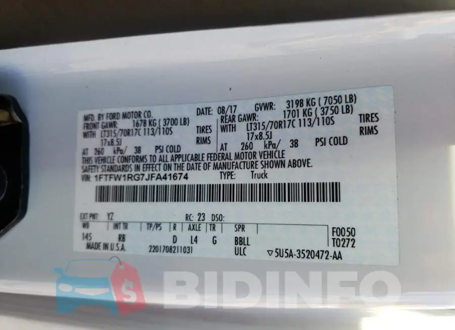 1FTFW1RG7JFA41674 Photo# 13
