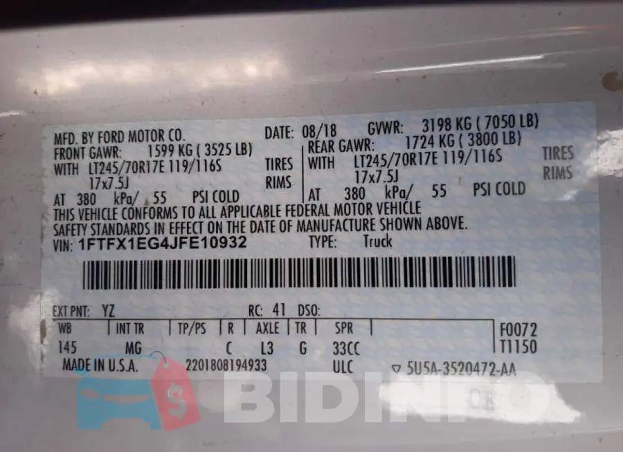 1FTFX1EG4JFE10932 Photo# 12