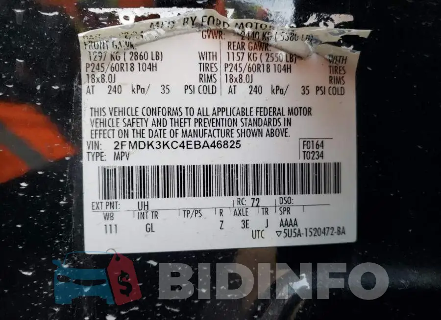 2FMDK3KC4EBA46825 Photo# 13