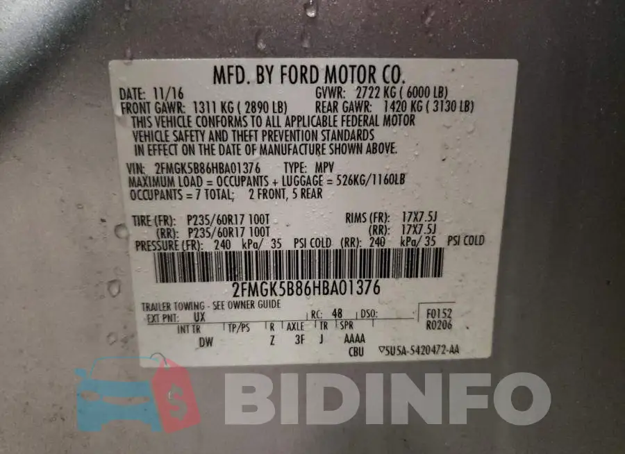 2FMGK5B86HBA01376 Photo# 13