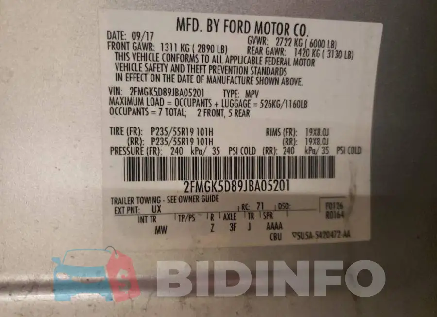 2FMGK5D89JBA05201 Photo# 12