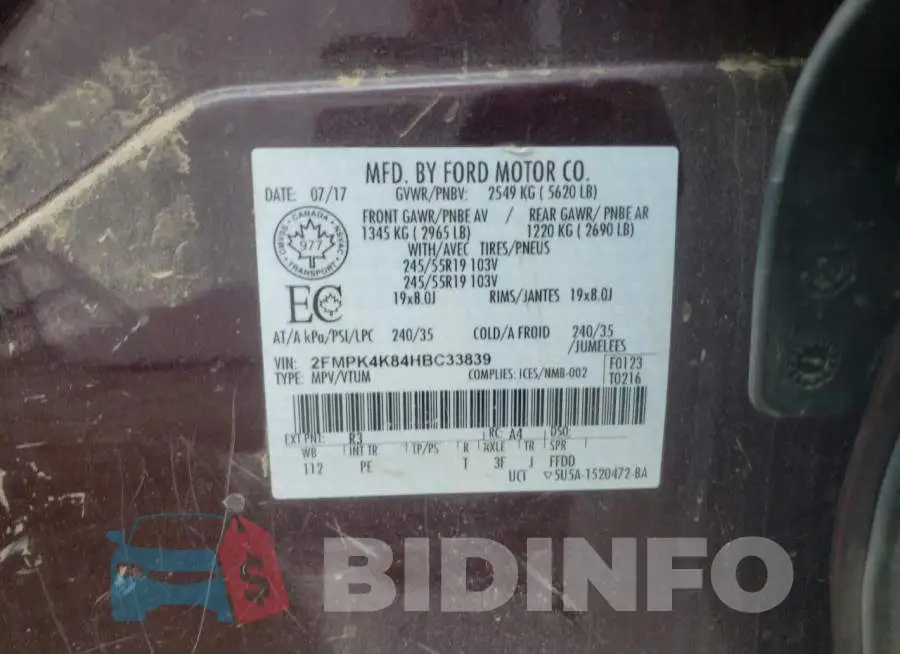 2FMPK4K84HBC33839 Photo# 10