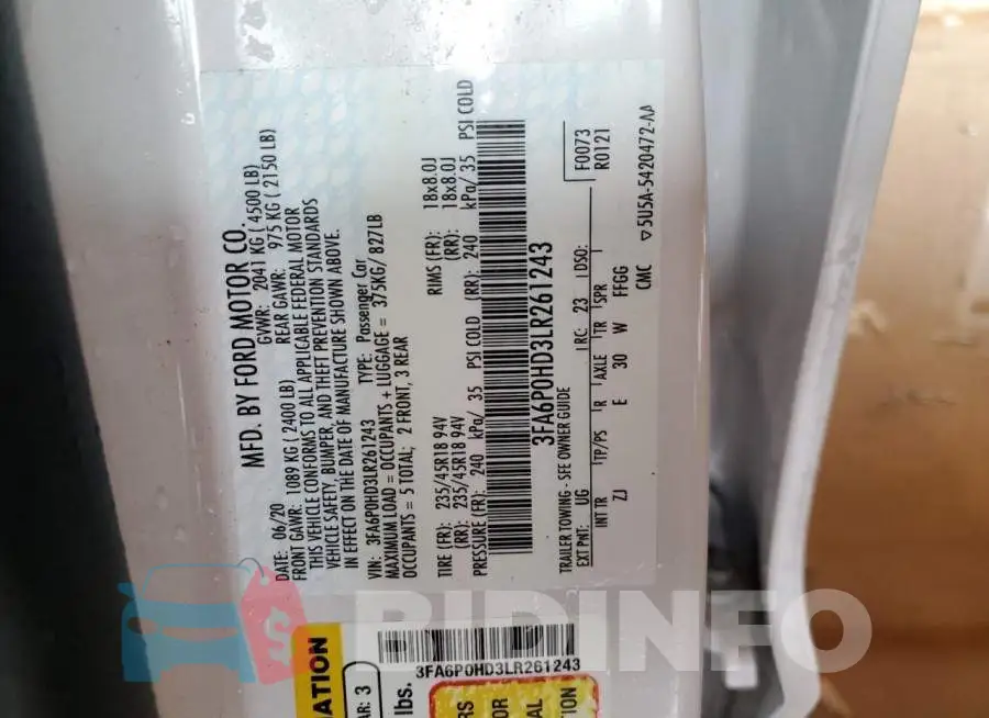 3FA6P0HD3LR261243 Photo# 12