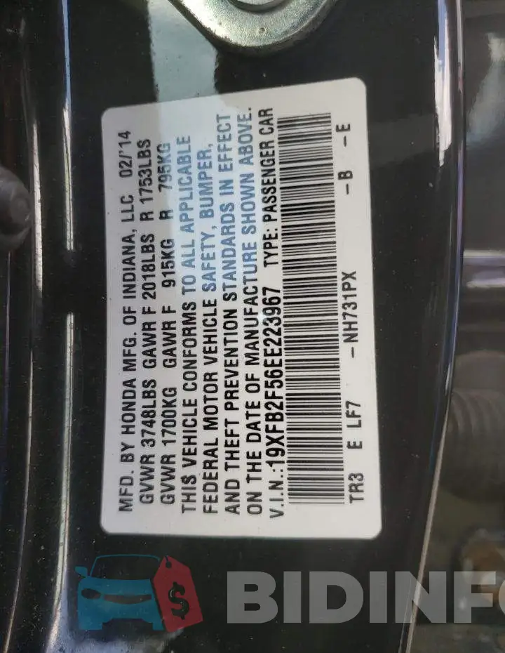 19XFB2F56EE223967 Photo# 10