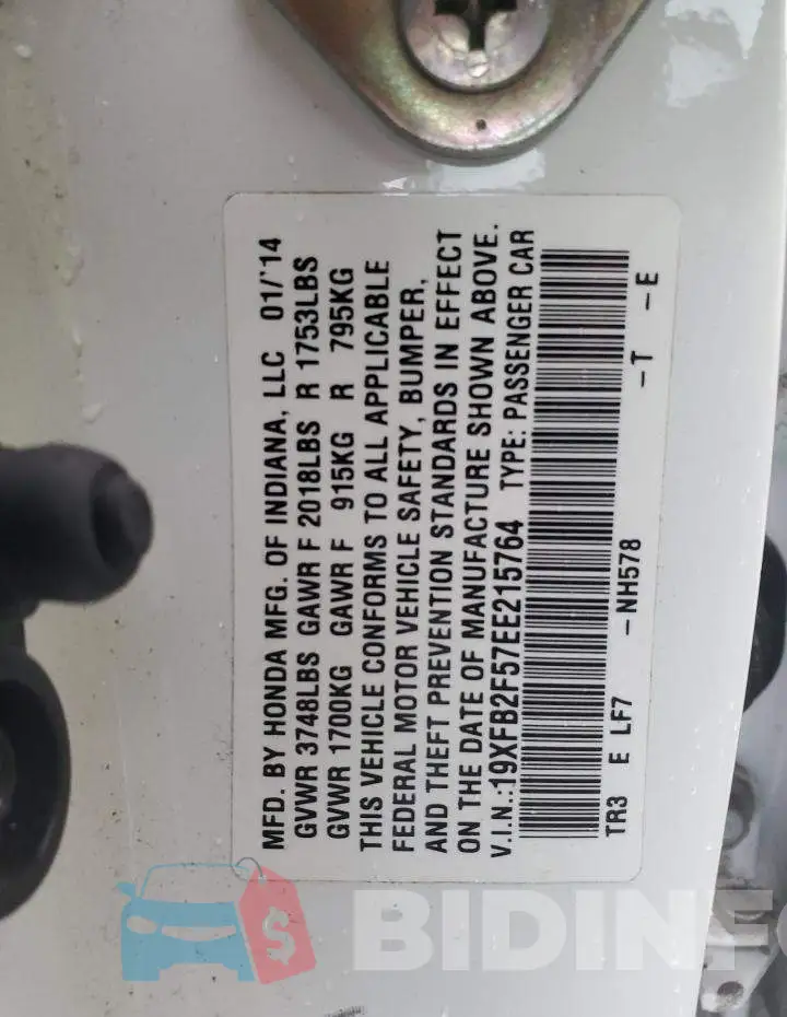 19XFB2F57EE215764 Photo# 12