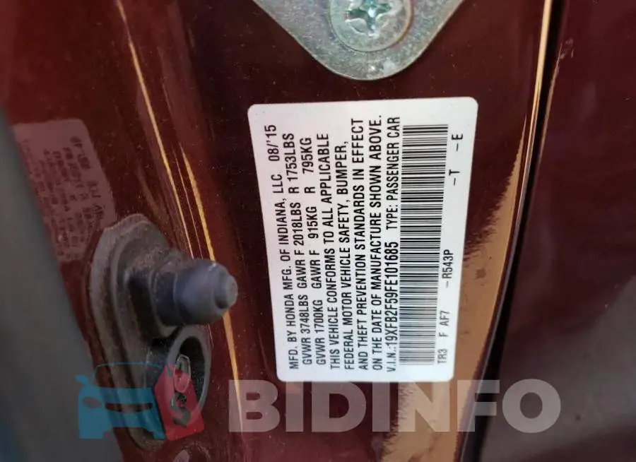 19XFB2F59FE101685 Photo# 10