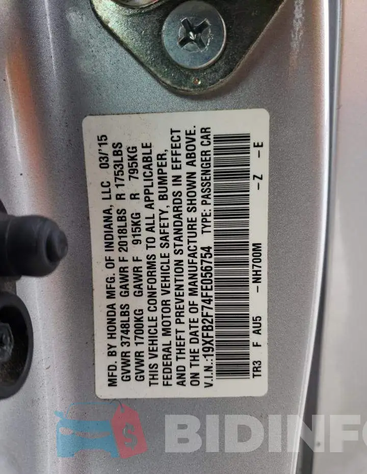 19XFB2F74FE056754 Photo# 12