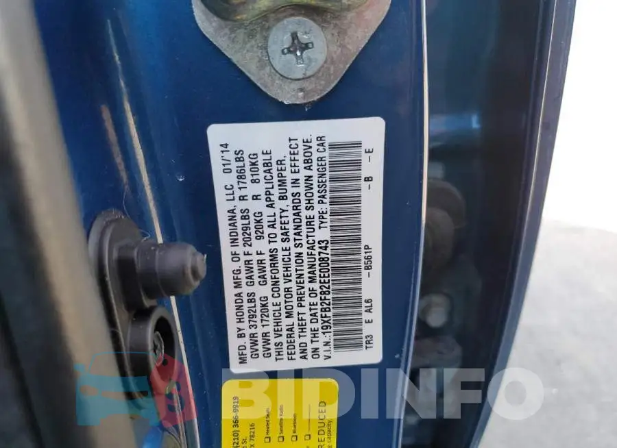 19XFB2F82EE008743 Photo# 10