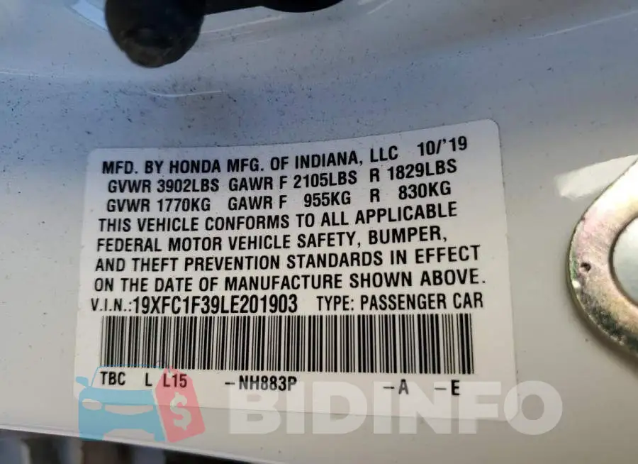 19XFC1F39LE201903 Photo# 10