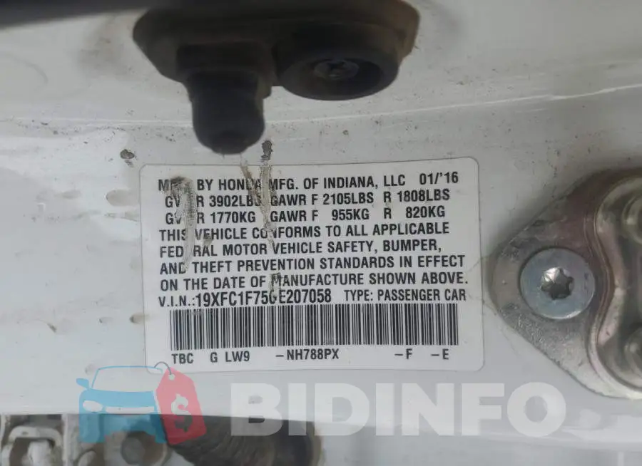 19XFC1F75GE207058 Photo# 13
