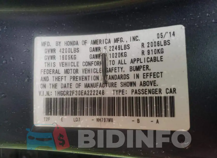 1HGCR2F30EA222248 Photo# 10