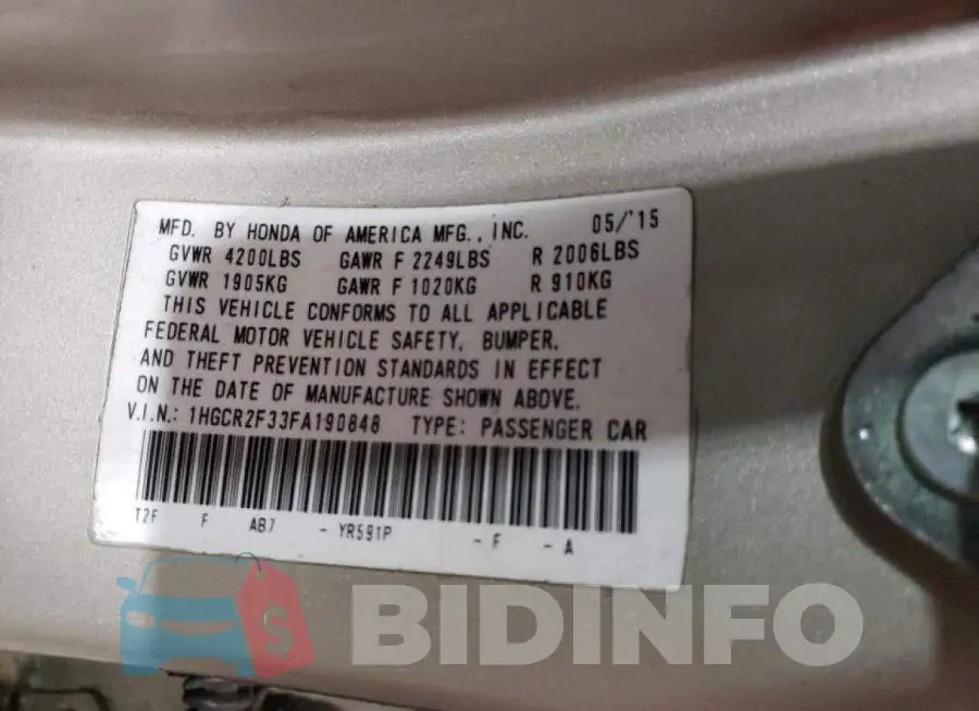 1HGCR2F33FA190848 Photo# 12