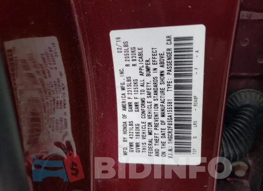 1HGCR2F85GA155581 Photo# 12