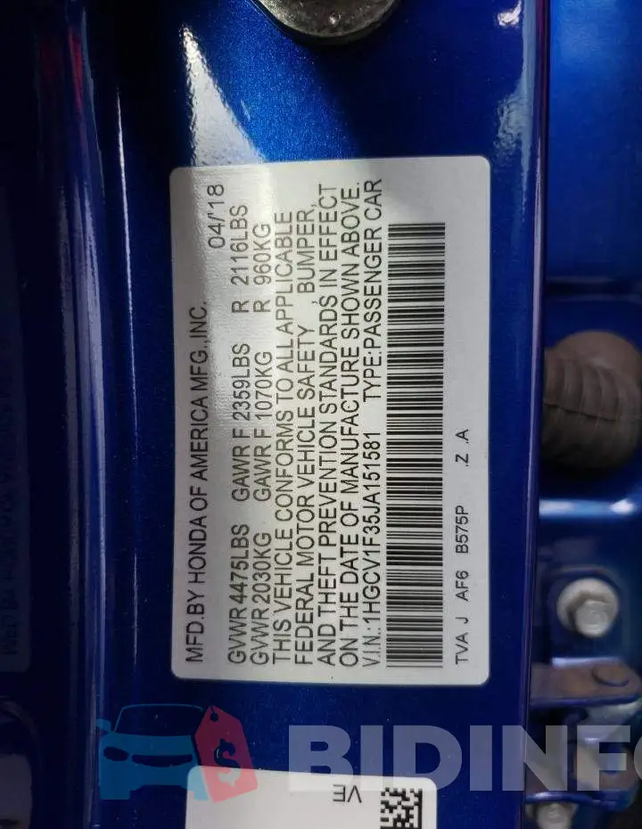 1HGCV1F35JA151581 Photo# 10