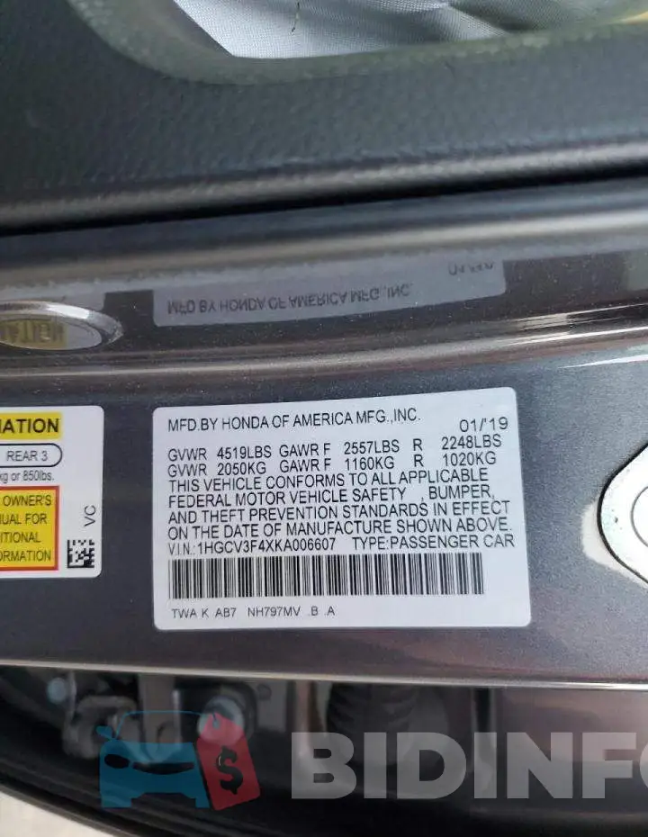 1HGCV3F4XKA006607 Photo# 12
