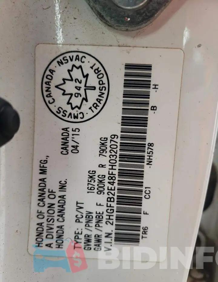 2HGFB2E48FH032079 Photo# 12